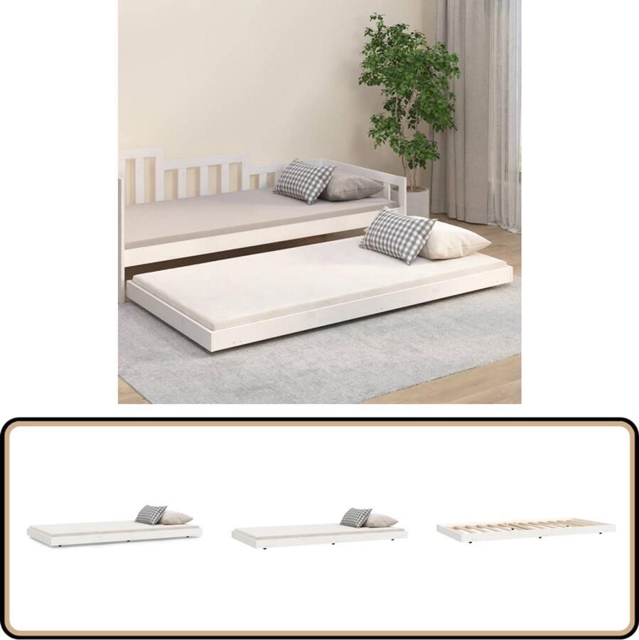 VidaXL Bedframe Massief Grenenhout Wit 100x200 cm Houten Bedframe Tweepersoons Bed Massief Grenenhout Witte Bedframe Kopen