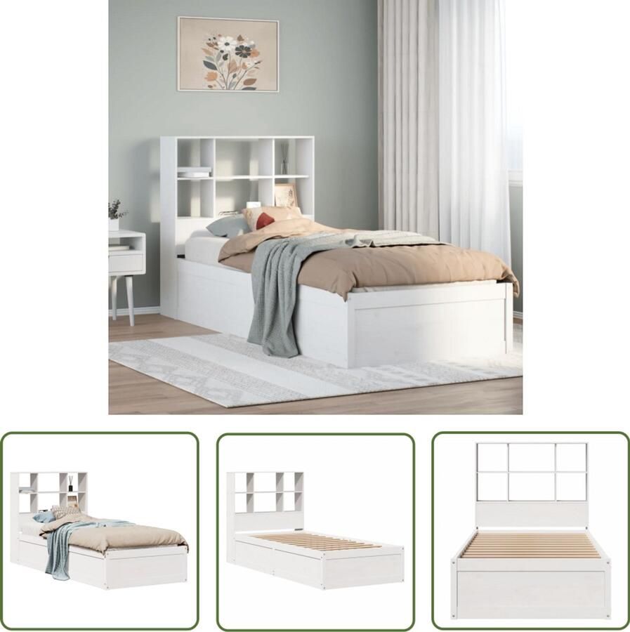 VidaXL Bedframe Massief Grenenhout Wit 100x200 cm Massief Hout Bed Houten Bedframe Tweepersoons Bed Slaapcomfort Opbergoplossing