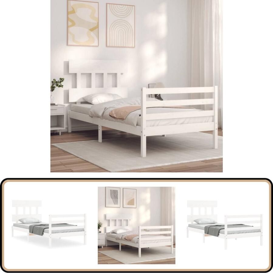 VidaXL Bedframe Massief Grenenhout Wit 100x200 cm Massief Houten Bed Frame Grenenhouten Bed Wit Bed Tweepersoons Bed Boxspring Bed Slaapcomfort