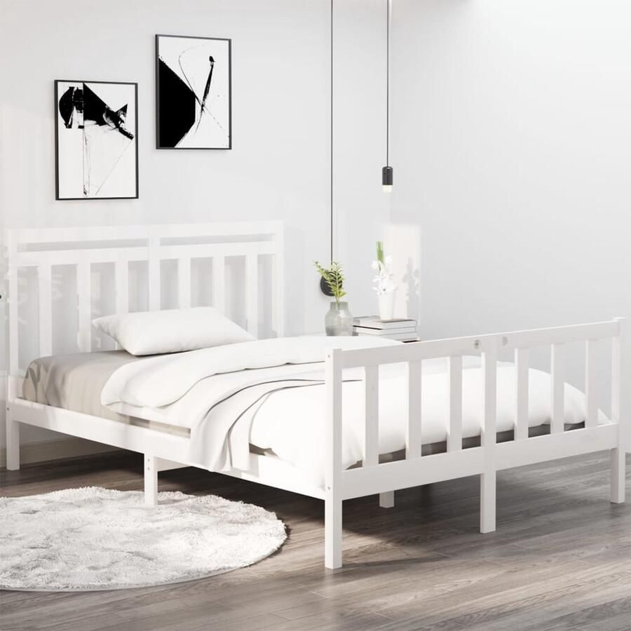 VidaXL Bedframe Massief Grenenhout Wit 120x190 cm Bed Frame Houten Bedframe Tweepersoonsbed Bedkast Witte Bedframe Grenenhout Bedframe - Foto 2