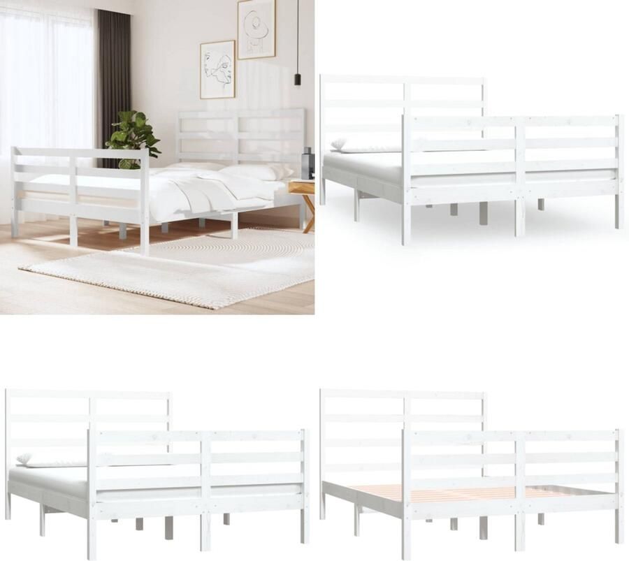 VidaXL Bedframe massief grenenhout wit 120x190 cm Bedframe Bedframes Bed Bedbodem