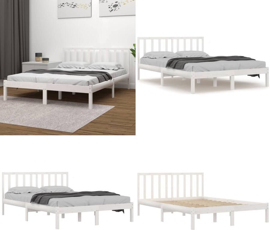 VidaXL Bedframe massief grenenhout wit 120x190 cm Bedframe Bedframes Bed Bedbodem - Foto 2