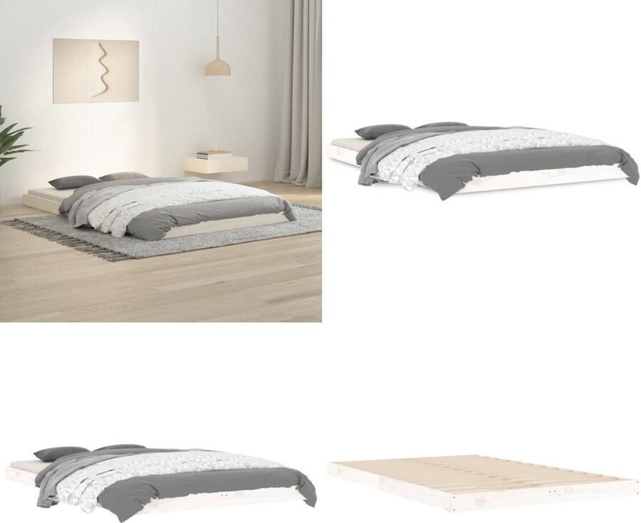 VidaXL Bedframe massief grenenhout wit 120x190 cm Small Double Bedframe Bedframes Ledikant Ledikanten