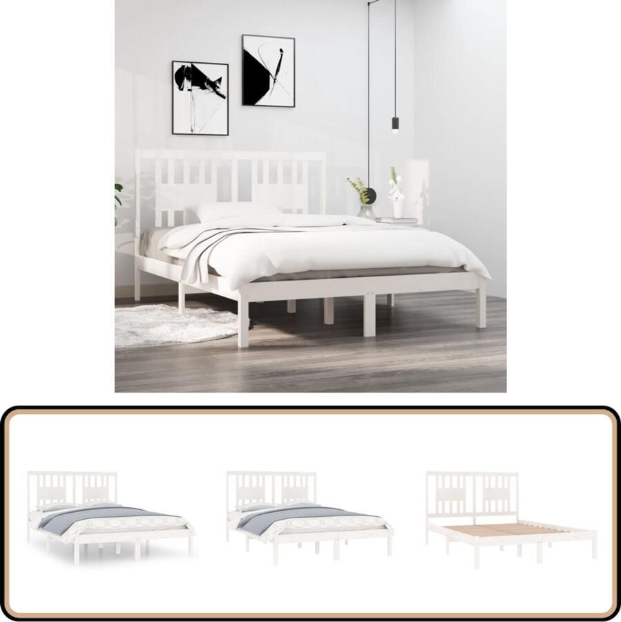 VidaXL Bedframe Massief Grenenhout Wit 120x190 cm Houten Bed Frame Massief Grenenhout Bed Frame Wit Tweepersoons Bed Klein Dubbel Bed