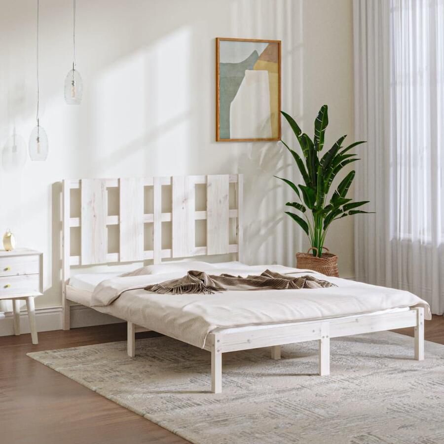 VidaXL Wit Massief Grenen Bedframe 140x190 cm Houten Bedframe Grenenhout Bedframe Wit Bedframe Slaapkamersdecoratie Modern Bedframe King Size Bedframe - Foto 2