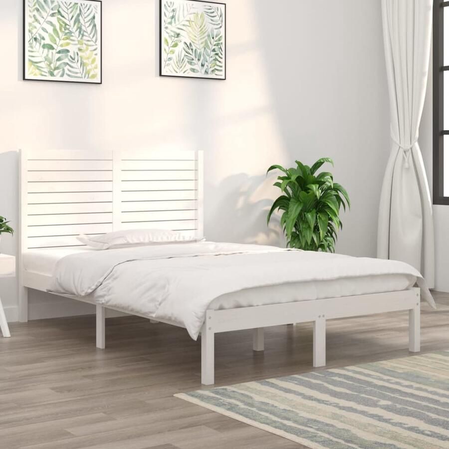 VidaXL Bedframe Massief Grenenhout Wit 120x190 cm Houten Bedframe Grenenhout Bed Enkel Bed Klein Tweepersoonsbed Wit Bed Modern Bed Stapelbaar Bed Met Hoofdbord - Foto 2