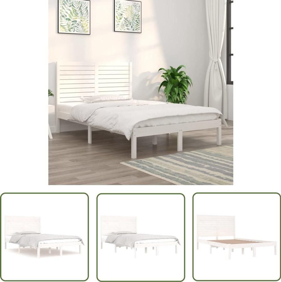 VidaXL Bedframe Massief Grenenhout Wit 120x190 cm Houten Bedframe Grenenhout Bed Enkel Bed Klein Tweepersoonsbed Wit Bed Modern Bed Stapelbaar Bed Met Hoofdbord
