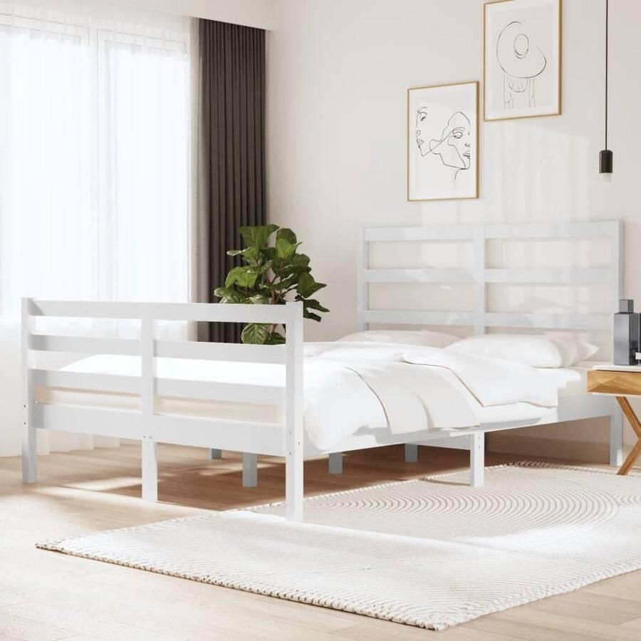 VidaXL Bedframe Massief Grenenhout Wit 120x190 cm Houten Bedframe Grenenhout Bedframe Wit Bedframe Tweepersoons Bed Klein Dubbel Bed Stapelbare Bedbodems Stabiele Bedframe Comfort Bed - Foto 2