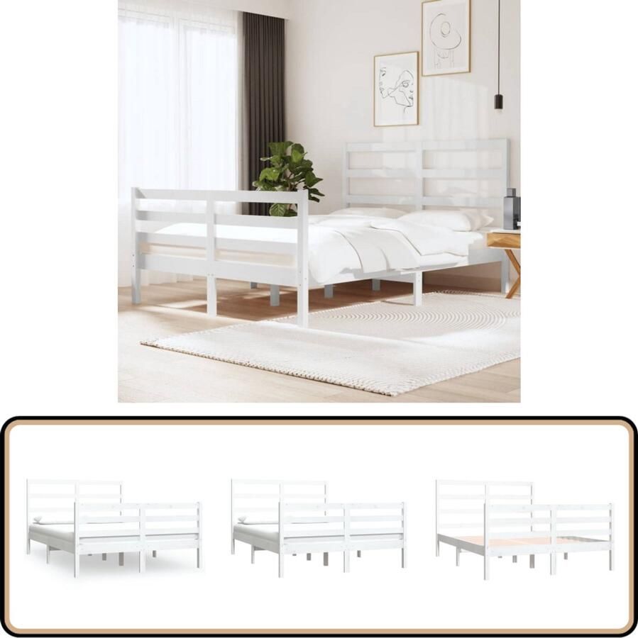 VidaXL Bedframe Massief Grenenhout Wit 120x190 cm Houten Bedframe Grenenhout Bedframe Wit Bedframe Tweepersoons Bed Klein Dubbel Bed Stapelbare Bedbodems Stabiele Bedframe Comfort Bed