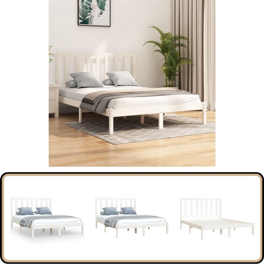 VidaXL Bedframe Massief Grenenhout Wit 120x190 cm Houten Bedframe Grenenhout Bedframe Wit Tweepersoons Bed Klein Dubbel Bed Stapelbare Bedbodems Bedbank