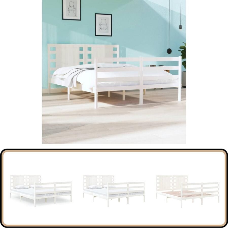 VidaXL Bedframe Massief Grenenhout Wit 120x190 cm Houten Bedframe Massief Grenenhout Modern Design Witte Kleur Tweepersoonsbed