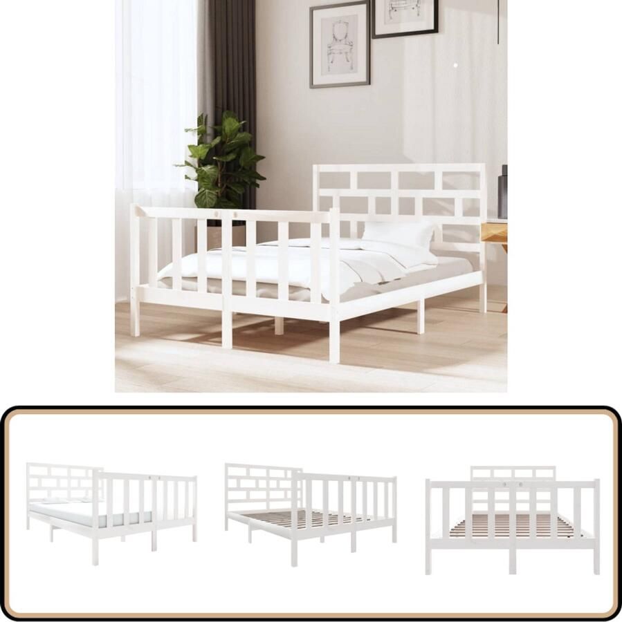 VidaXL Bedframe massief grenenhout wit 120x190 cm Houten Bedframe Massief Grenenhout Modern Design Witte Kleur Tweepersoonsbed