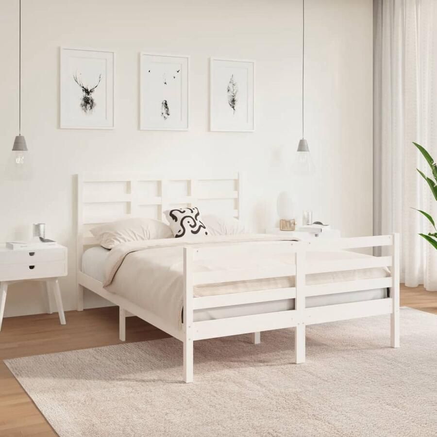VidaXL Bedframe Massief Grenenhout Wit 120x190 cm Houten Bedframe Wit Massief Houten Bed King Size Bed Tweepersoonsbed Boxspring Bed Stapelbare Bedden Modern Bedframe - Foto 2