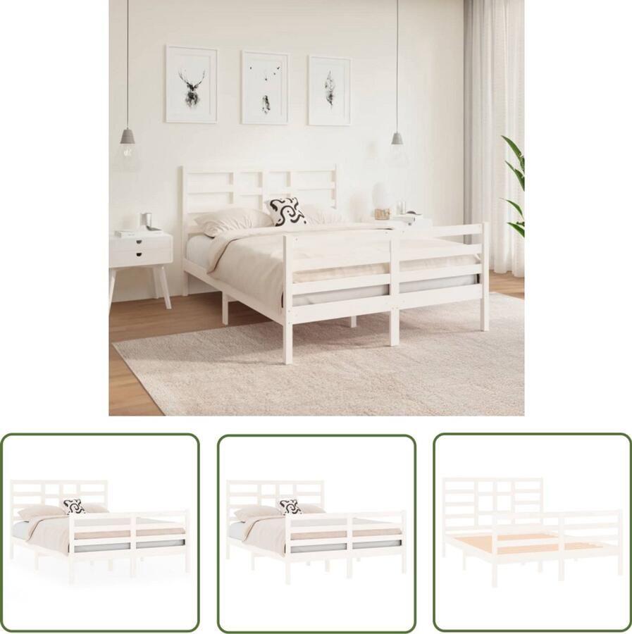 VidaXL -Bedframe-massief-hout-wit-120x190-cm-4FT-Small-Double - Foto 3