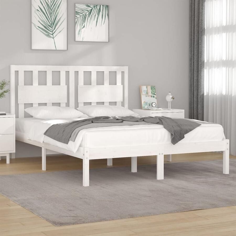 VidaXL Bedframe Massief Grenenhout Wit 120x190 cm Houten Bedframe Wit Tweepersoons Bed King Size Bed Boxspring Bed Slaapkamer Meubels - Foto 2