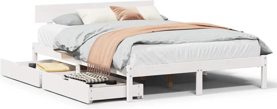 VidaXL Bedframe Massief Grenenhout Wit 120x190 cm