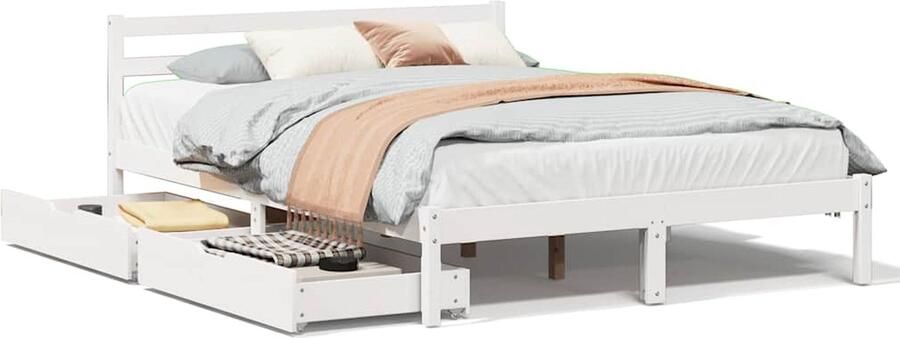 VidaXL Bedframe Massief Grenenhout Wit 120x190 cm