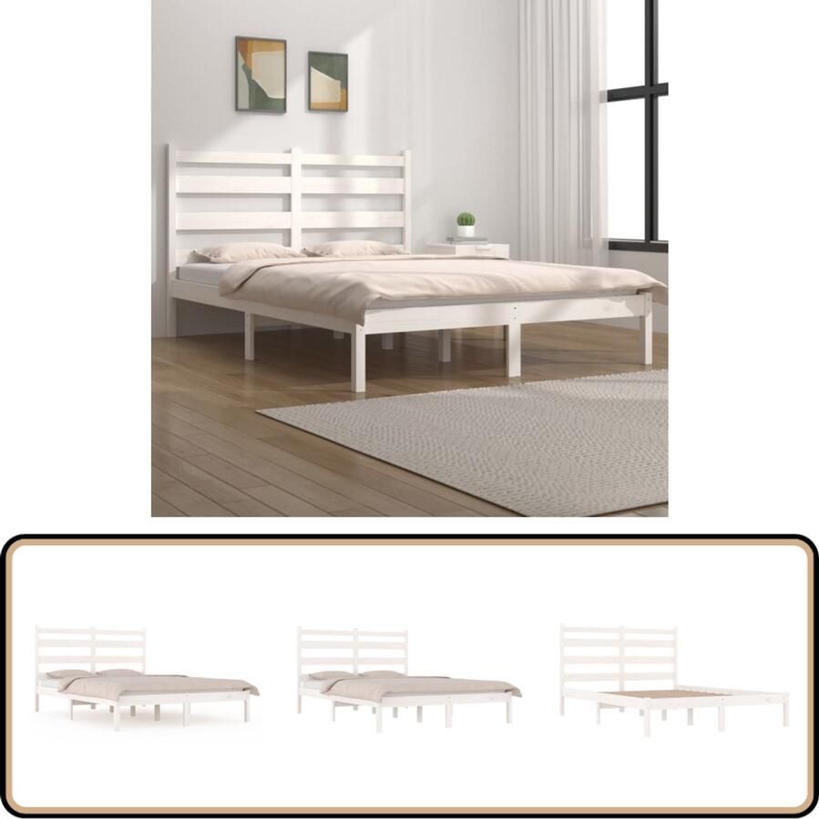 VidaXL Bedframe Massief Grenenhout Wit 120x190 cm Klassieke Bed Frame Grenenhouten Bedframe Wit Bedframe 120x190 Tweepersoons Bedframe