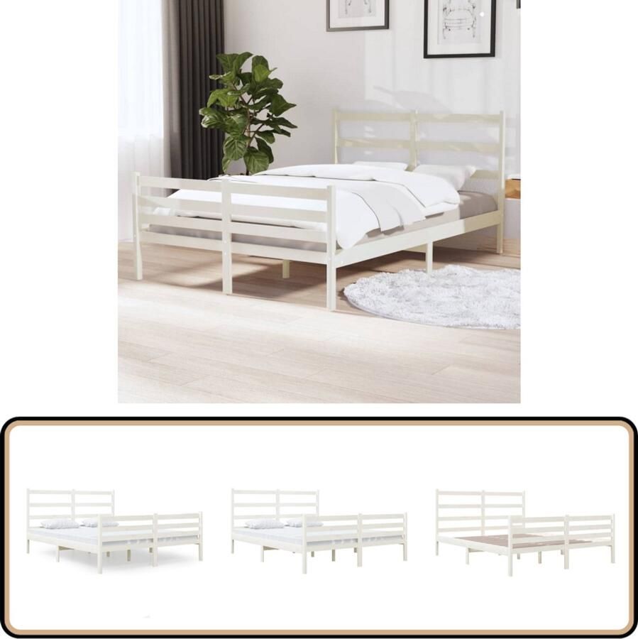 VidaXL Bedframe Massief Grenenhout Wit 120x190 cm Klassieke Bed Frame Houten Bed Frame Massief Grenenhout Bed Frame Wit Tweepersoons Bed Frame