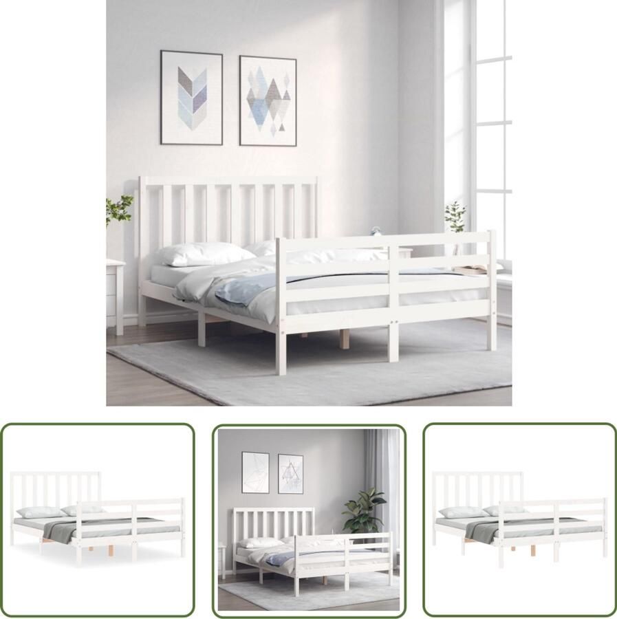 VidaXL Bedframe Massief Grenenhout Wit 120x190 cm Massief Grenenhouten Bed Tweepersoonsbed Bed Frame Witte Bed Houten Bed Slaapcomfort - Foto 2