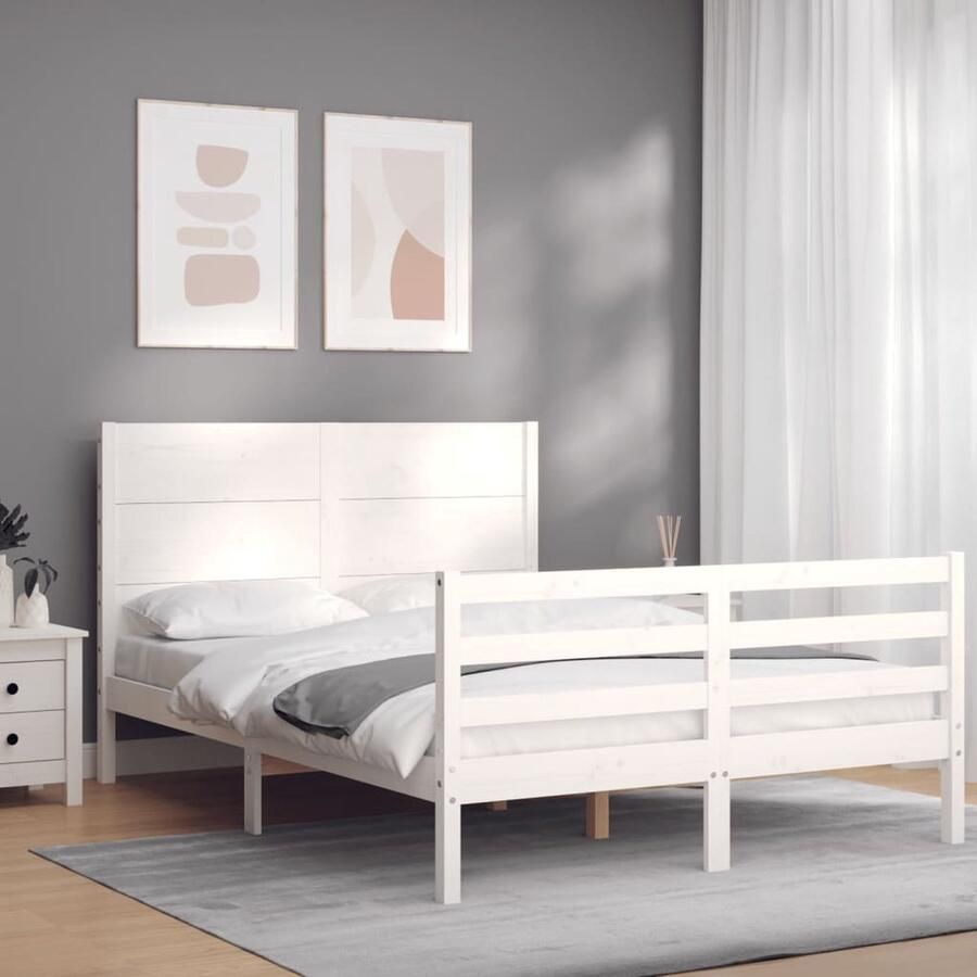 VidaXL Bedframe Massief Grenenhout Wit 120x190 cm Massief Hout Bed Frame Grenenhouten Bed Wit Bed Tweepersoons Bed Boxspring Bed Slaapcomfort