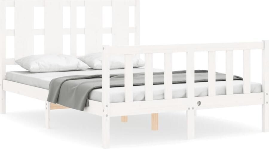 VidaXL Bedframe Massief Grenenhout Wit 120x190 cm Massief Houten Bed Frame Tweepersoons Bed Witte Bed Frame Hoofd Bord Bed Frame Kopen Slaapkamer Meubels - Foto 2