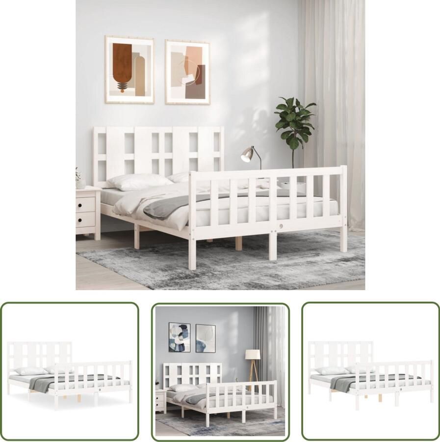 VidaXL Bedframe Massief Grenenhout Wit 120x190 cm Massief Houten Bed Frame Tweepersoons Bed Witte Bed Frame Hoofd Bord Bed Frame Kopen Slaapkamer Meubels