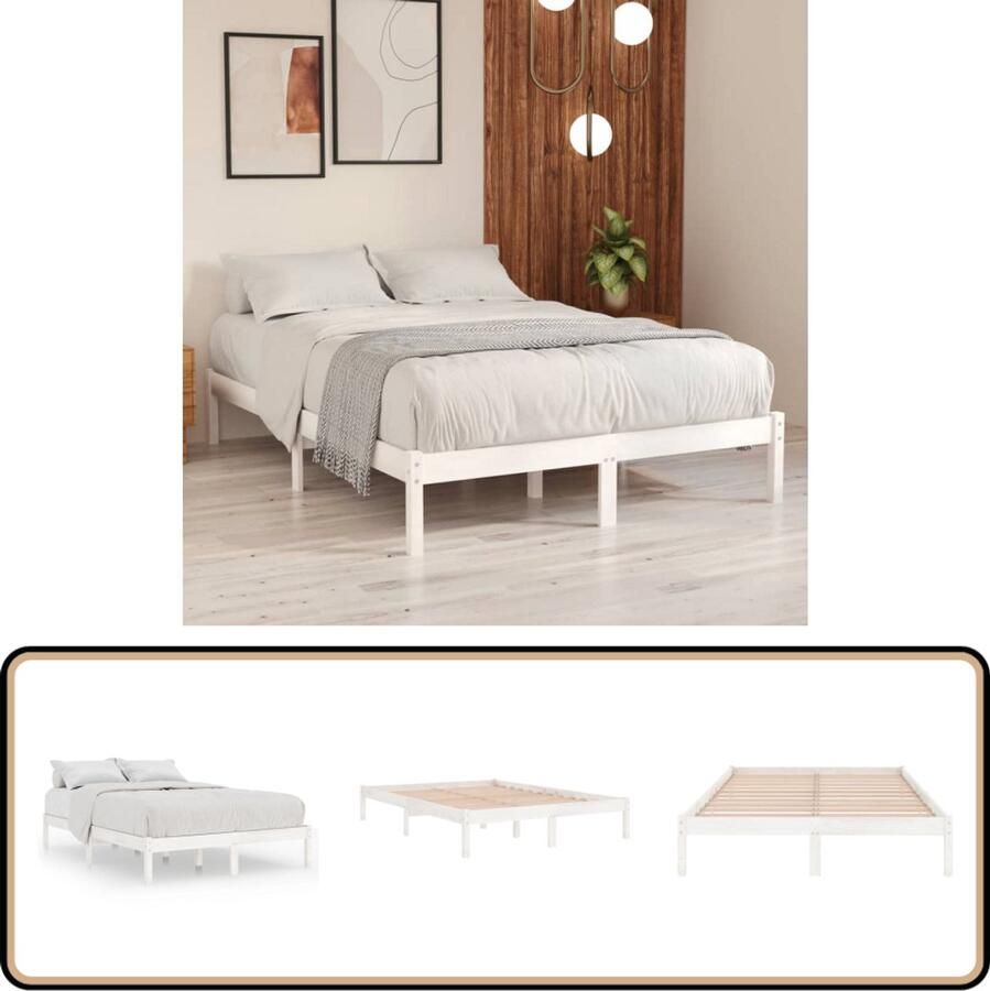 VidaXL Bedframe Massief Grenenhout Wit 120x190 cm Massief Houten Bed Frame Wit Bed Frame Tweepersoons Bed Frame Bed Frame 120x190 Houten Meubels