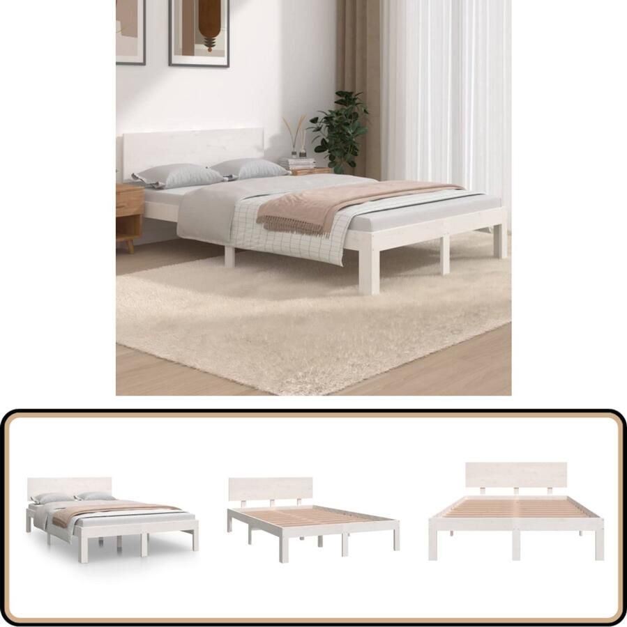 VidaXL Bedframe massief grenenhout Wit 120x190 cm Modern Bedframe Houten Bedframe Wit Bedframe 120x190 Tweepersoons Bedframe