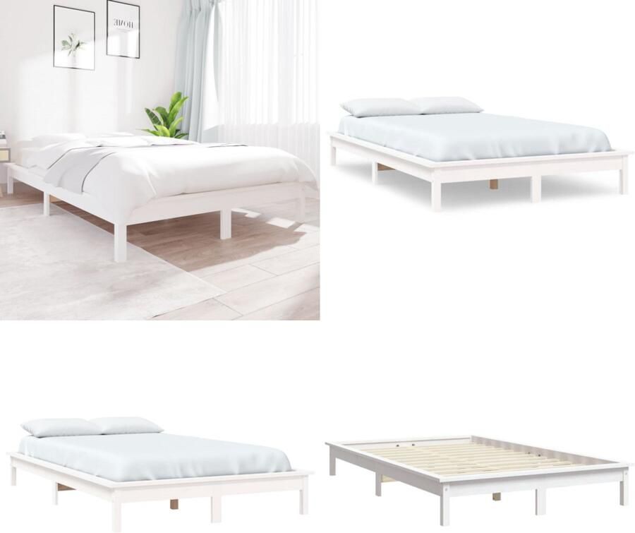 VidaXL Bedframe massief grenenhout wit 120x200 cm Bedframe Bedframes Bed Bedbodem