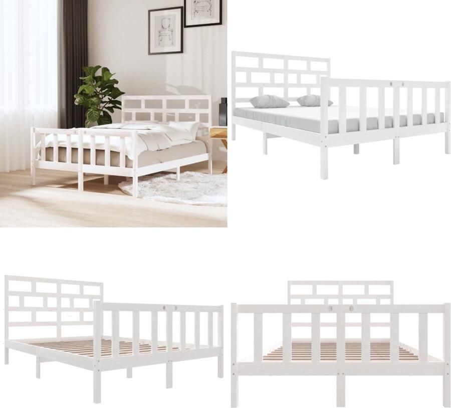 VidaXL Bedframe massief grenenhout wit 120x200 cm Bedframe Bedframes Bed Bedbodem