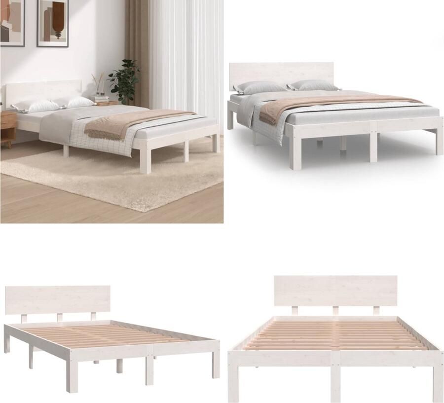 VidaXL Bedframe massief grenenhout wit 120x200 cm Bedframe Bedframes Bed Bedbodem