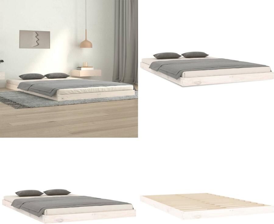 VidaXL Bedframe massief grenenhout wit 120x200 cm Bedframe Bedframes Ledikant Ledikanten