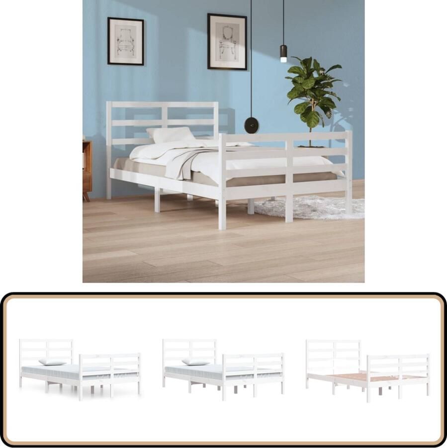 VidaXL Bedframe Massief Grenenhout Wit 120x200 cm Bedframe Grenenhout Bed Wit Bedframe Slaapkamer Meubels King Size Bed Tweepersoonsbed Stapelbare Boxspring