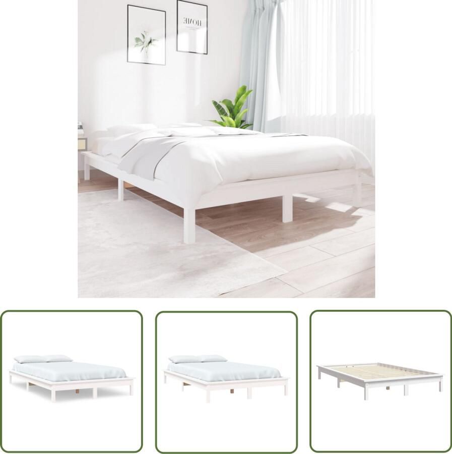 VidaXL Bedframe Massief Grenenhout Wit 120x200 cm Houten Bed Bedframe Grenenhout Bed Wit Bed Tweepersoonsbed Slaapkamers