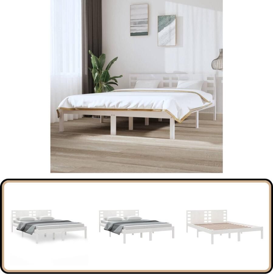 VidaXL Bedframe Massief Grenenhout Wit 120x200 cm Houten Bed Frame Grenenhout Bed Frame Bed Frame Wit Tweepersoons Bed Frame King Size Bed Frame