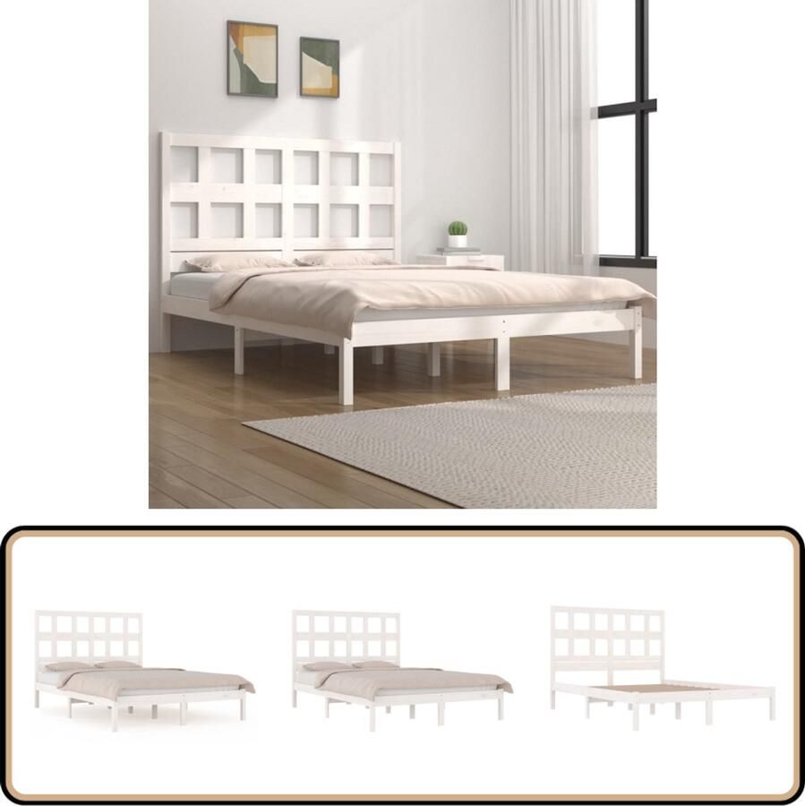 VidaXL Bedframe Massief Grenenhout Wit 120x200 cm Houten Bedframe Hout Modern Bedframe Wit Bedframe 120x200