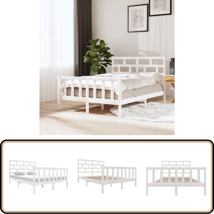 VidaXL Bedframe Massief Grenenhout Wit 120x200 cm Houten Bedframe Modern Bed Grenenhout Bed Witte Bed Tweepersoons Bed