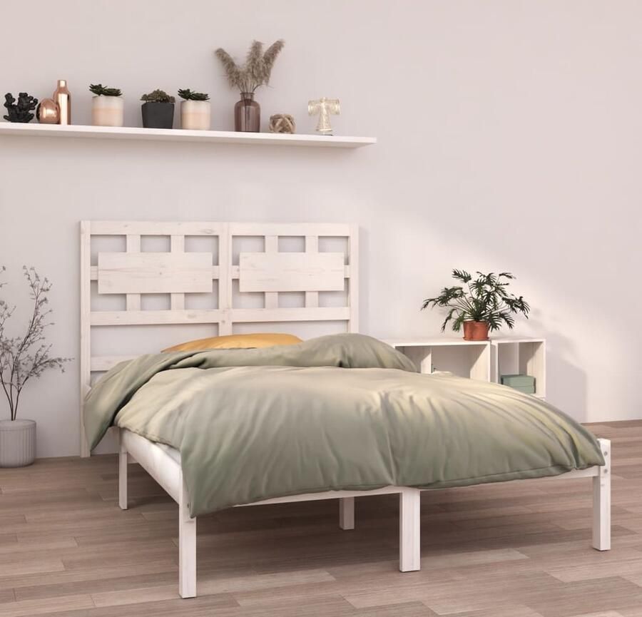 VidaXL Bedframe massief hout wit 120x190 cm Houten Bedframe Grenenhout Bedframe Wit Bedframe King Size Bedframe Slaapcomfort Hoofdbord Stapelbare Boxspring - Foto 2
