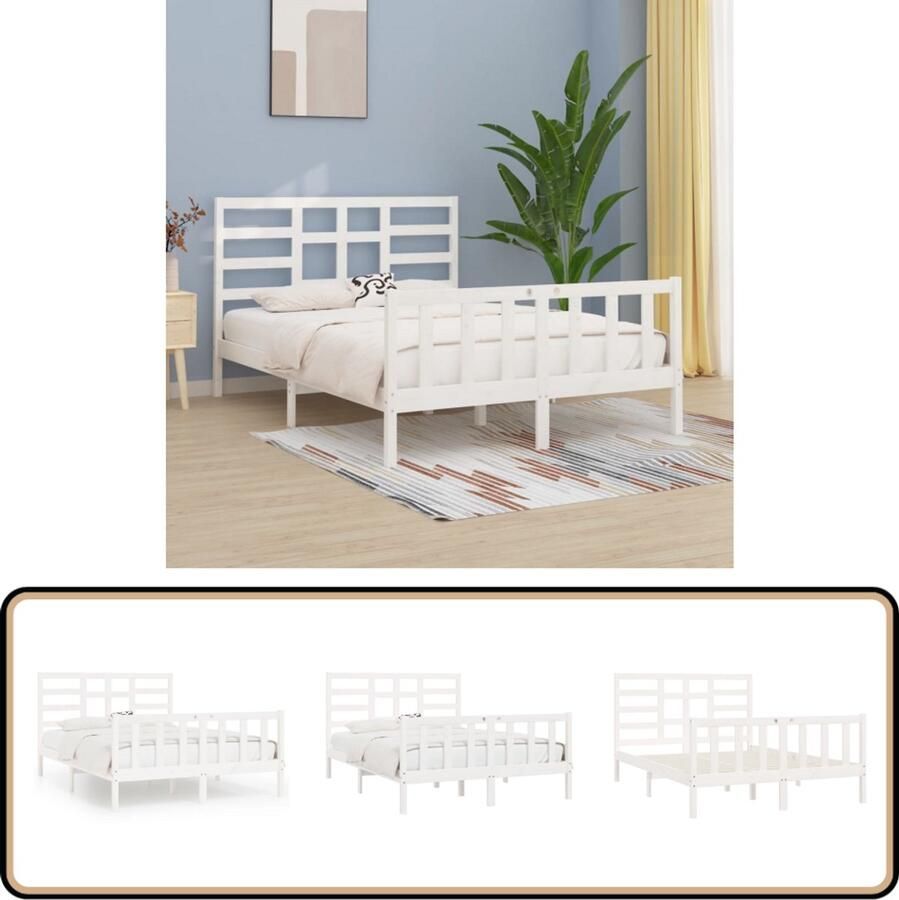 VidaXL Bedframe Massief Grenenhout Wit 120x200 cm Massief Hout Bed Frame Wit Bed Frame Grenenhout Bed Frame Tweepersoons Bed Frame Boxspring Bed Frame