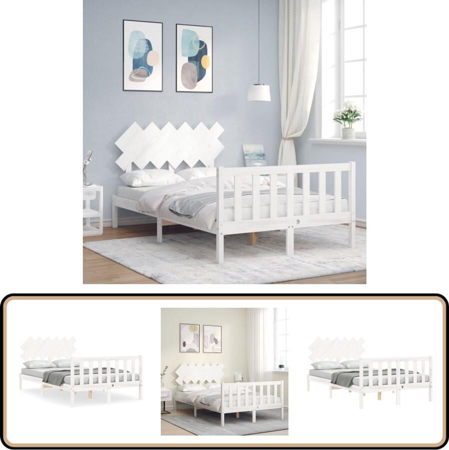 VidaXL Bedframe Massief Grenenhout Wit 120x200 cm Massief Hout Bed Grenenhout Bed Frame Witte Bedbank Tweepersoons Bed Boxspring Bed