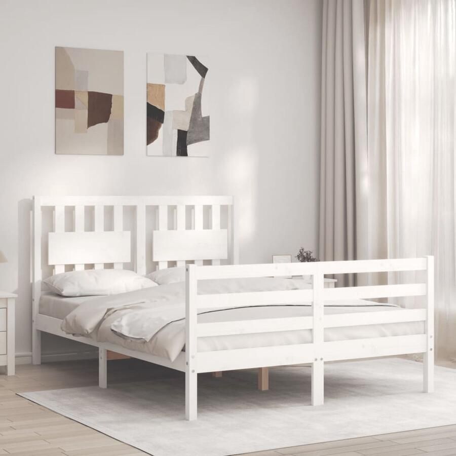 VidaXL Bedframe Massief Grenenhout Wit 120x200 cm Massief Hout Bed Grenenhouten Bed Wit Bed Tweepersoons Bed Boxspring Frame Slaapkamer Meubels - Foto 2