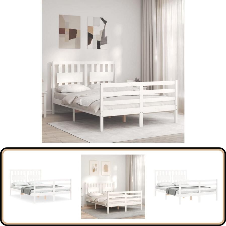 VidaXL Bedframe Massief Grenenhout Wit 120x200 cm Massief Hout Bed Grenenhouten Bed Wit Bed Tweepersoons Bed Boxspring Frame Slaapkamer Meubels