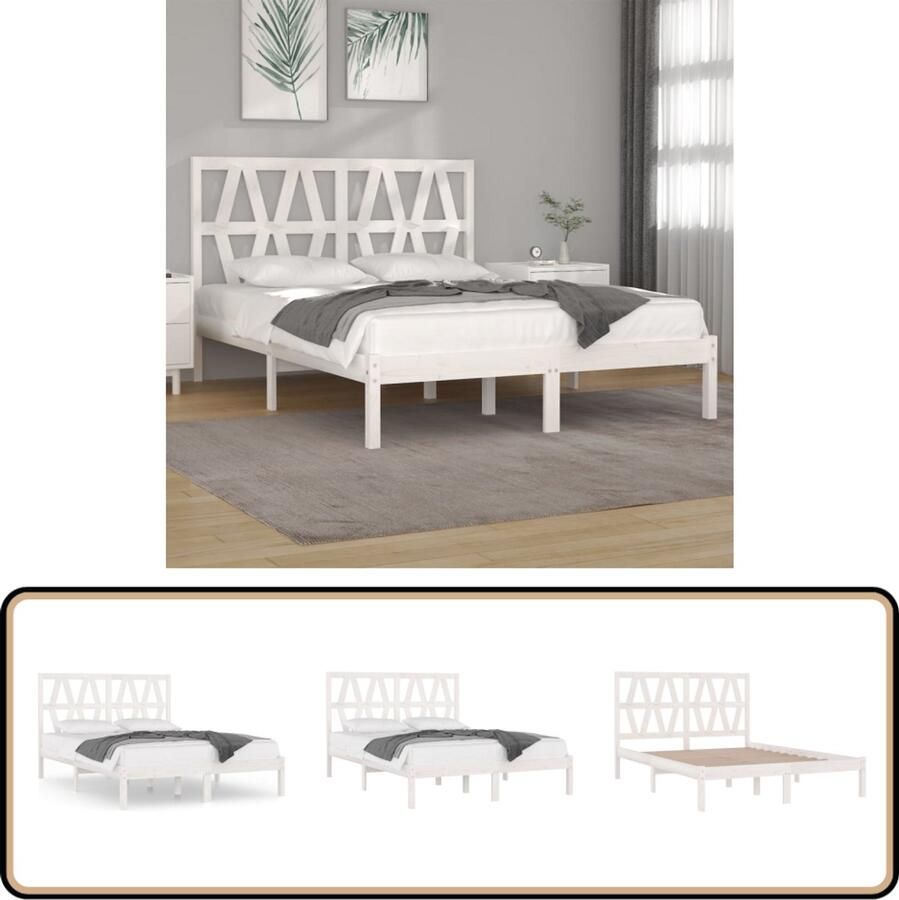 VidaXL Bedframe Massief Grenenhout Wit 120x200 cm Massief Hout Bed Grenenhouten Bed Witte Bed Tweepersoons Bed Boxspring Bed