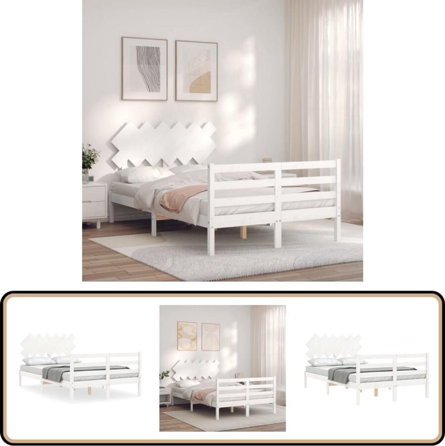 VidaXL Bedframe Massief Grenenhout Wit 120x200 cm Massief Houten Bed Frame Wit Bed Frame Tweepersoons Bed Frame Bed Frame 120x200 Grenenhouten Bed