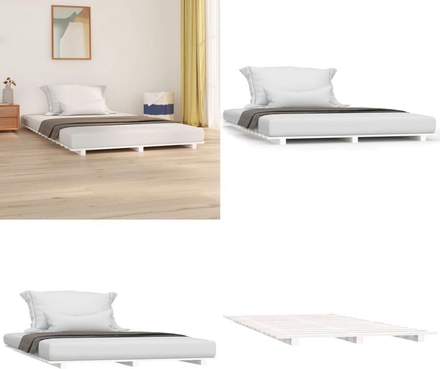 VidaXL Bedframe massief grenenhout wit 135x190 cm Bedframe Bedframes Bed Bedbodem