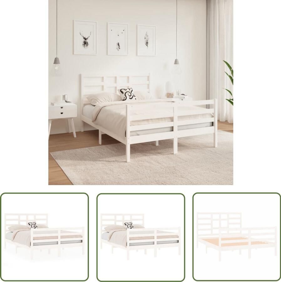 VidaXL Bedframe Massief Grenenhout Wit 135x190 cm Houten Bedframe King Size Bed Massief Grenenhout Bed Modern Bed Design Bed Witte Bed
