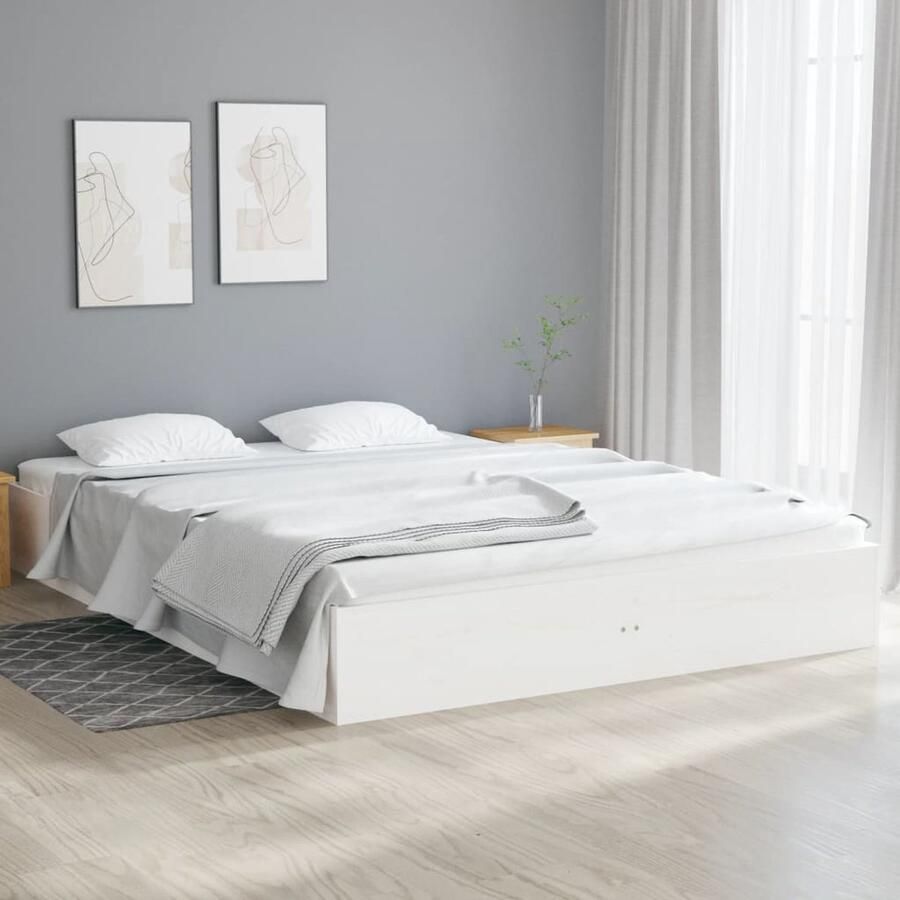 VidaXL Bedframe Massief Grenenhout Wit 135x190 cm Houten Bedframe Massief Grenenhout Bedframe Wit Bedframe Dubbele Bedframe 135x190 Modern Bedframe - Foto 2