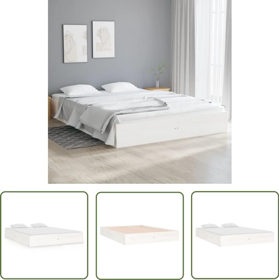 VidaXL Bedframe Massief Grenenhout Wit 135x190 cm Houten Bedframe Massief Grenenhout Bedframe Wit Bedframe Dubbele Bedframe 135x190 Modern Bedframe