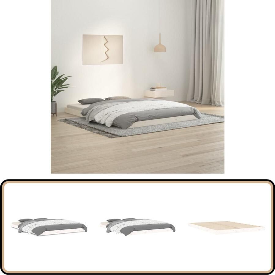 VidaXL Bedframe Massief Grenenhout Wit 135x190 cm Houten Bedframe Massief Grenenhout Bedframe Wit Tweepersoon Bed Stapelbare Boxspring